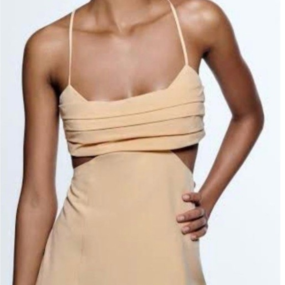 NWT Zara Linen Blend Cut Out Dress in Pale Peach Size S Small - Picture 12 of 12